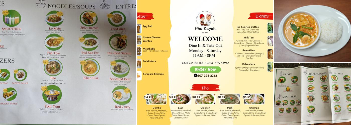 Pho Kayah Menu
