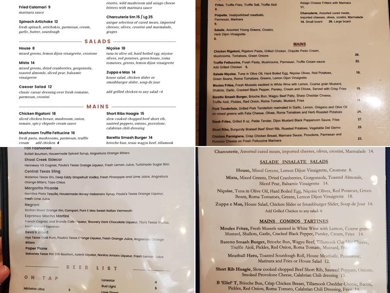 Baretto Bistro Menu