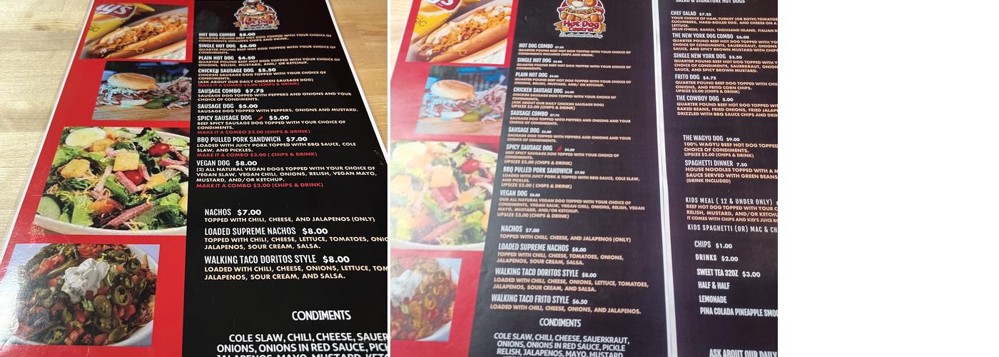 Hot Dog Central Menu