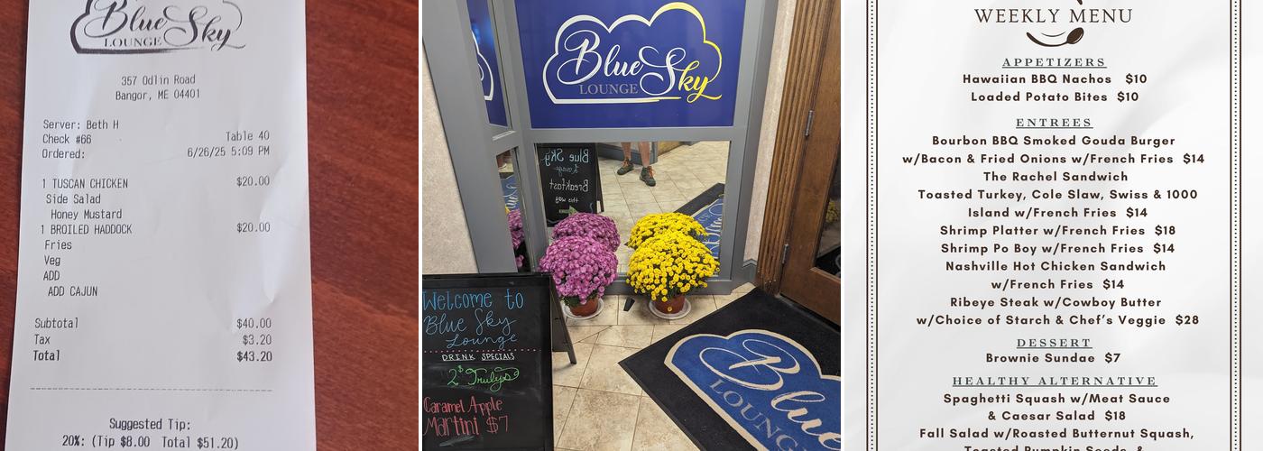 Blue Sky Lounge Menu