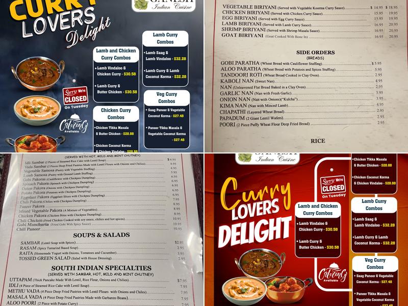 Ganesh Indian Cuisine Menu