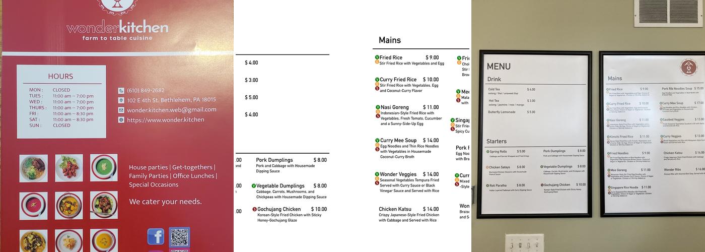 Wonder Kitchen Menu
