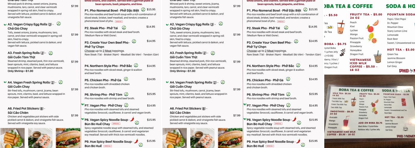 PHO NOMENAL Menu