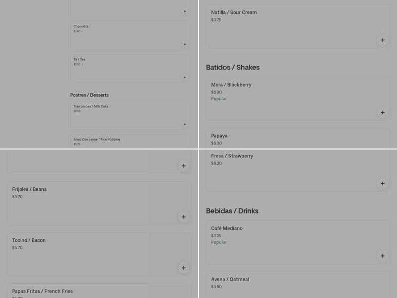 Sabor Tico Restaurant Menu