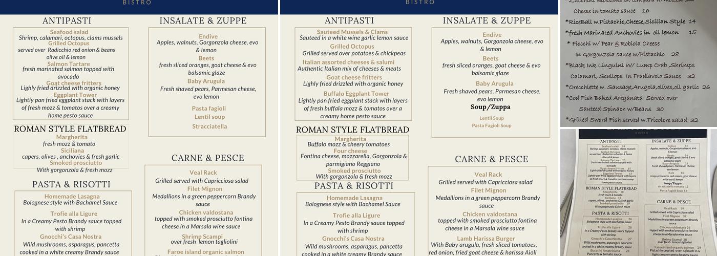 Casa Nostra Italian Bistro Menu