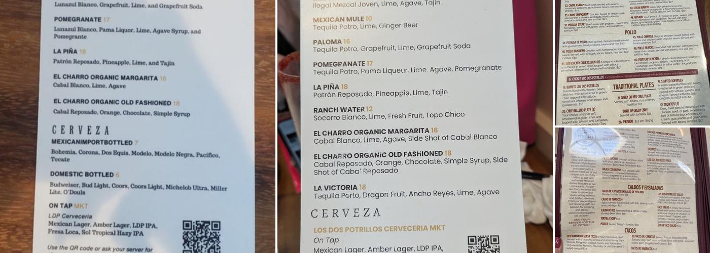 Los Dos Potrillos Menu