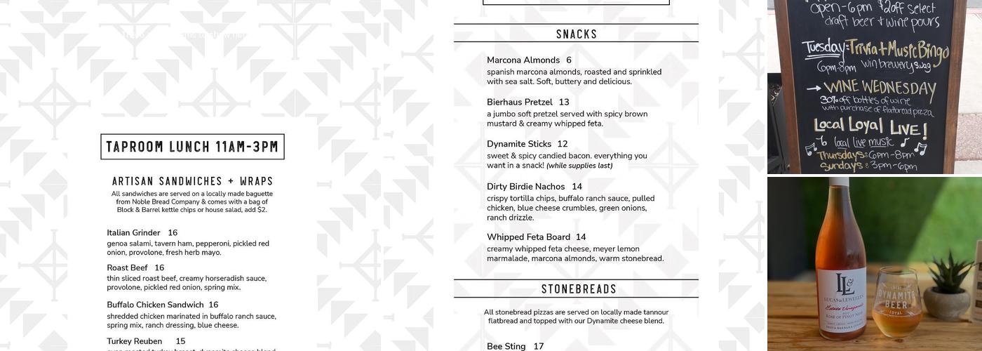 Dynamite Beer Co. Menu