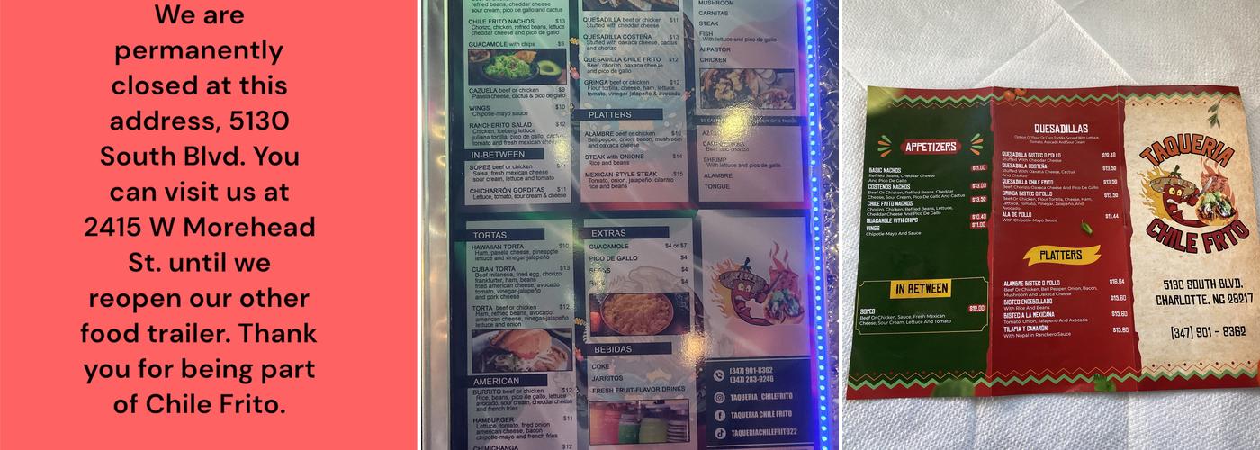 Taquería chile frito Menu