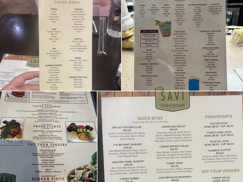 Savi Provisions Menu