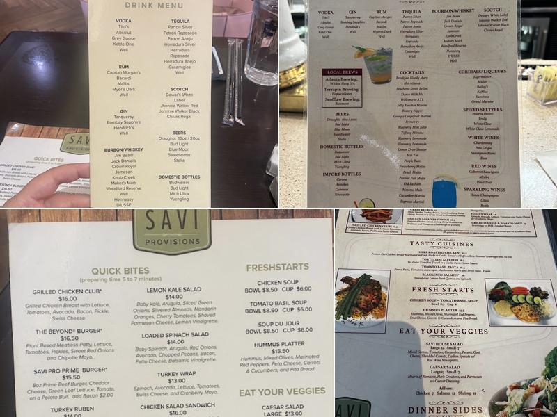 Savi Provisions Menu