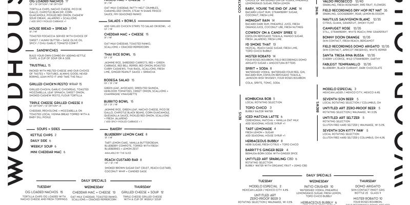 WOODHOUSE Bakery + Coffee Shop Menu