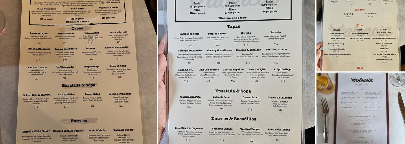 Valencia Menu