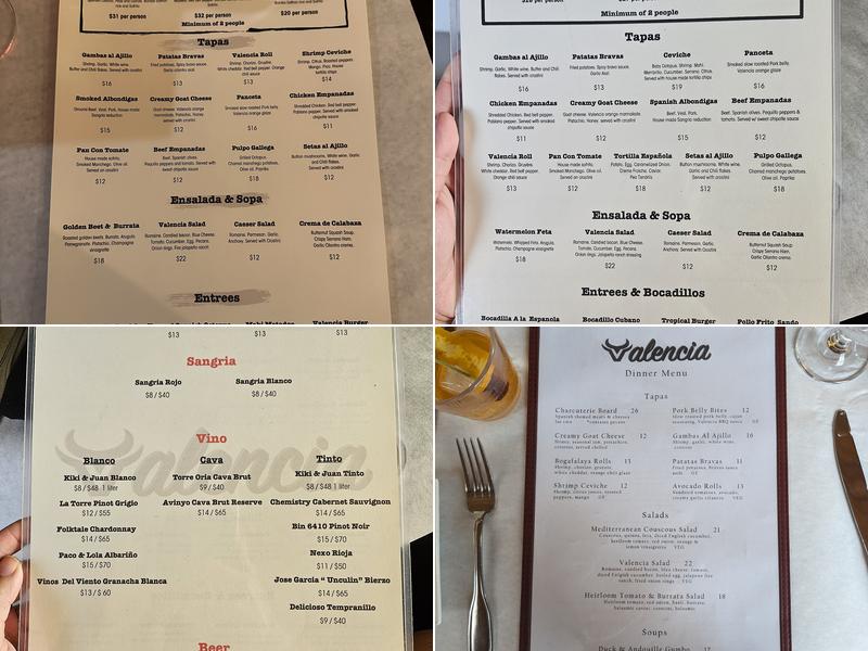 Valencia Menu