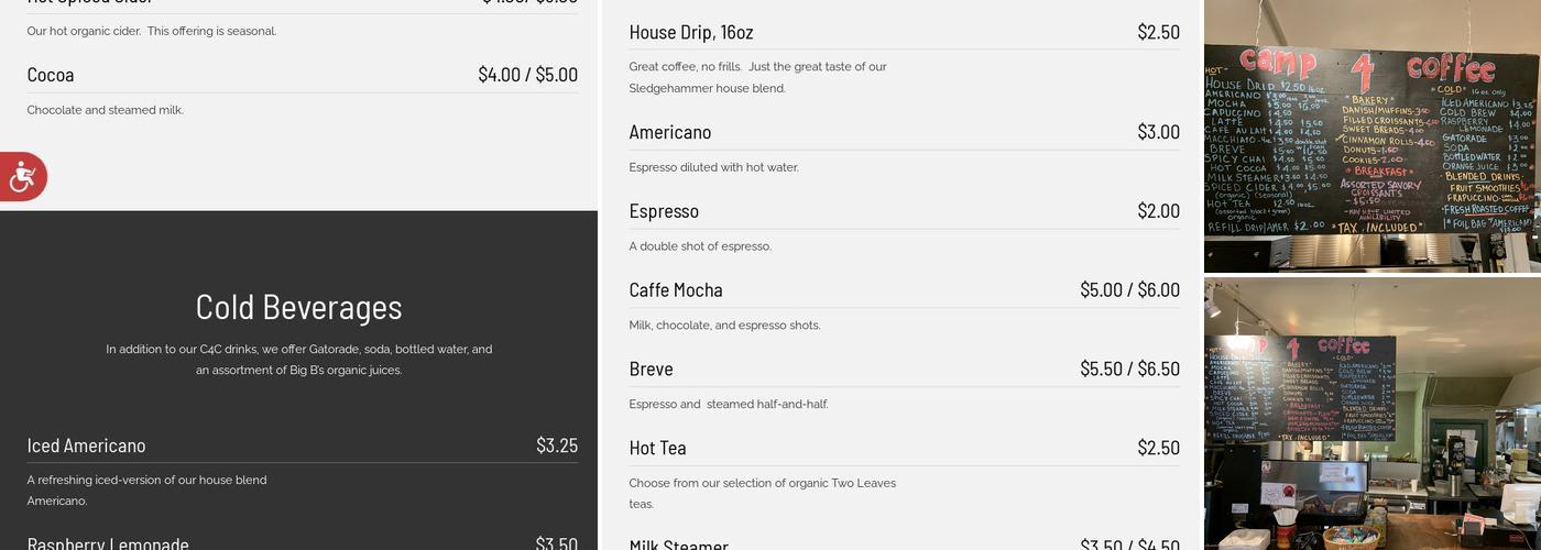 Camp4Coffee CBSouth Menu