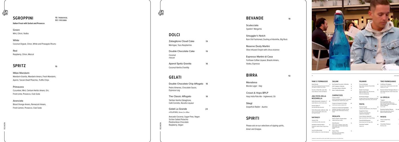 Reunion Venice Beach Menu