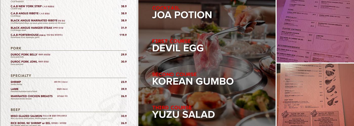 JOA Korean BBQ Menu