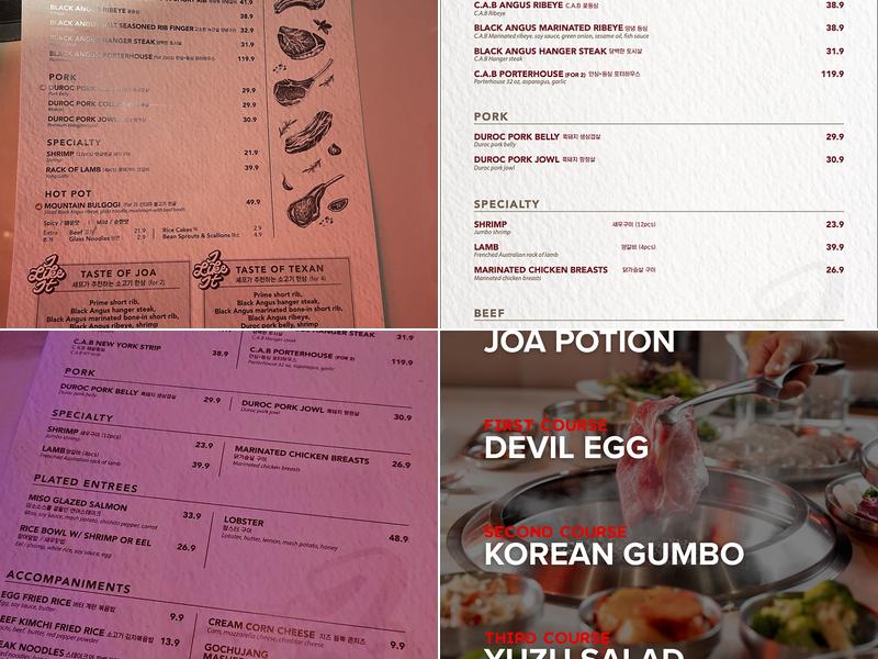 JOA Korean BBQ Menu