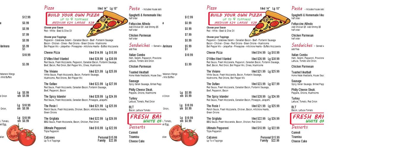 Rosie’s Bar Menu