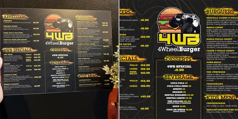 4Wheel lunch & burgers Menu