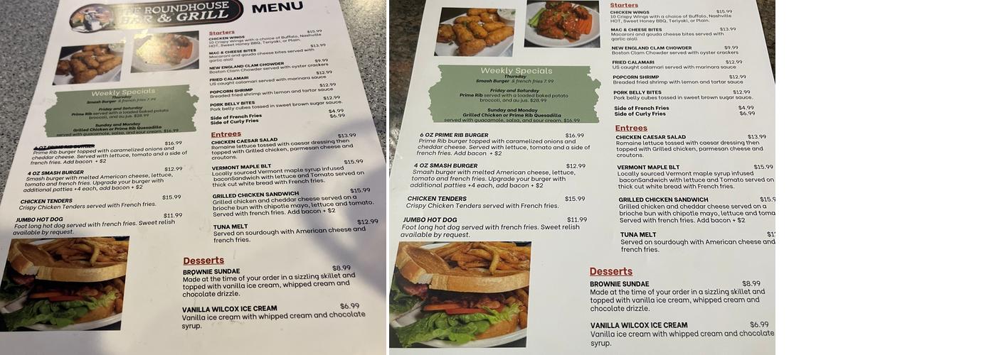 The Roundhouse Bar & Grill Menu