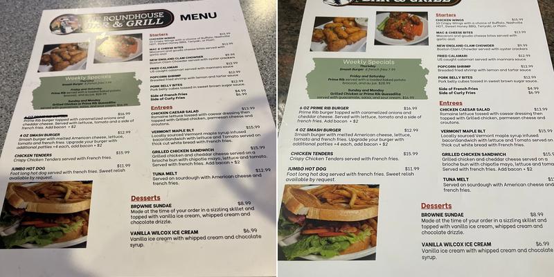 The Roundhouse Bar & Grill Menu