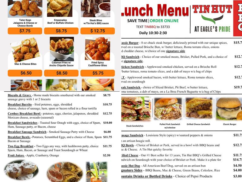 Tin Hut BBQ Eagles Pride Menu