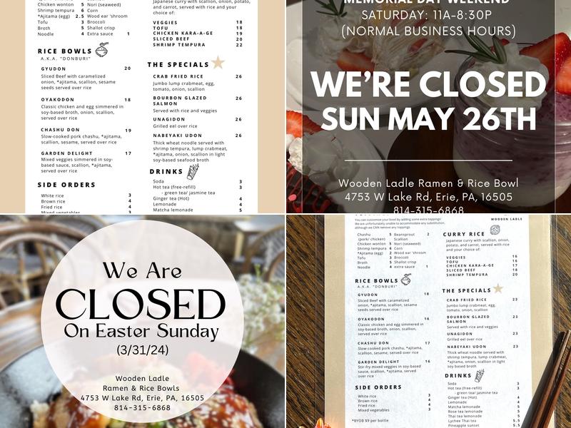 Wooden Ladle Ramen and Rice Bowl Menu