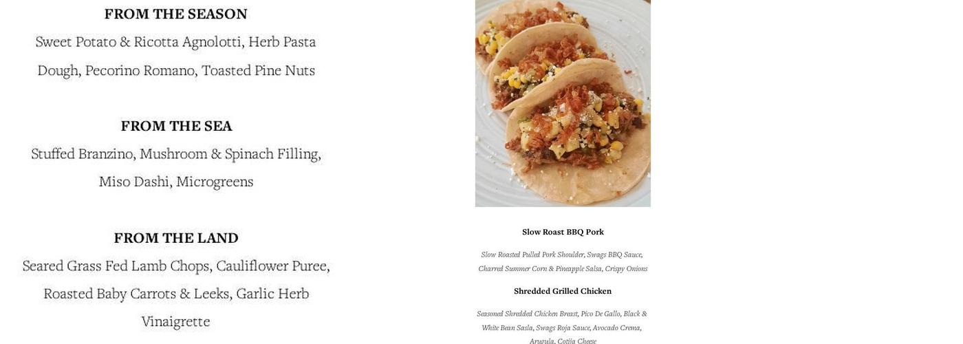 Swags Chef Menu