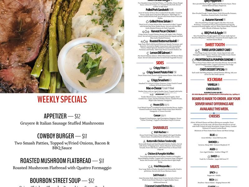 Winslow Tavern and Restaurant Menu