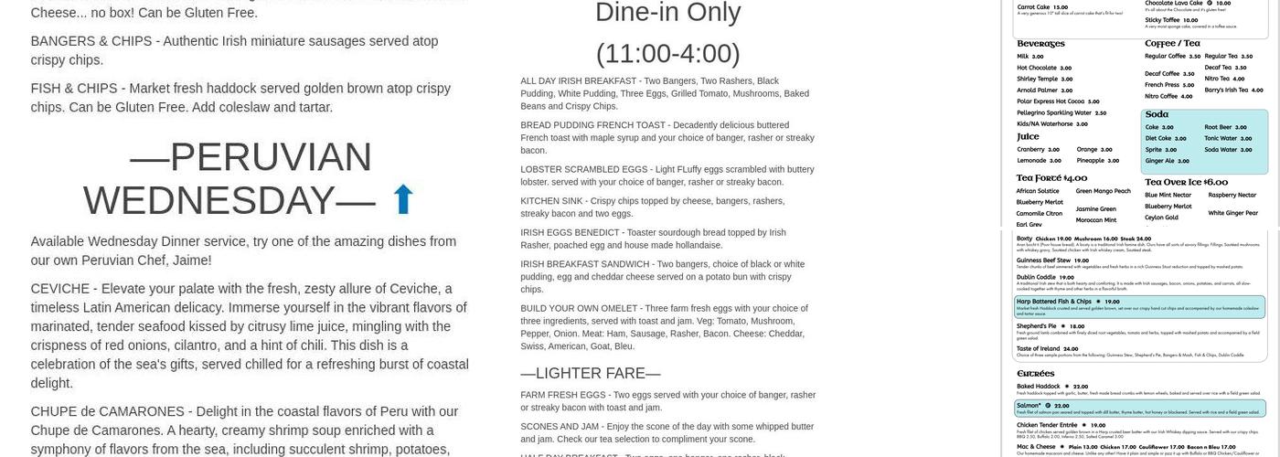 Waterhorse Irish Pub Menu