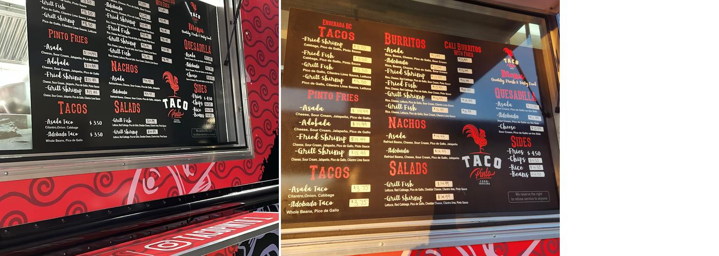 Taco Pinto Food Truck Menu