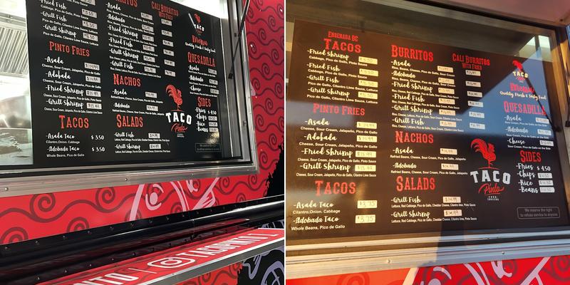 Taco Pinto Food Truck Menu