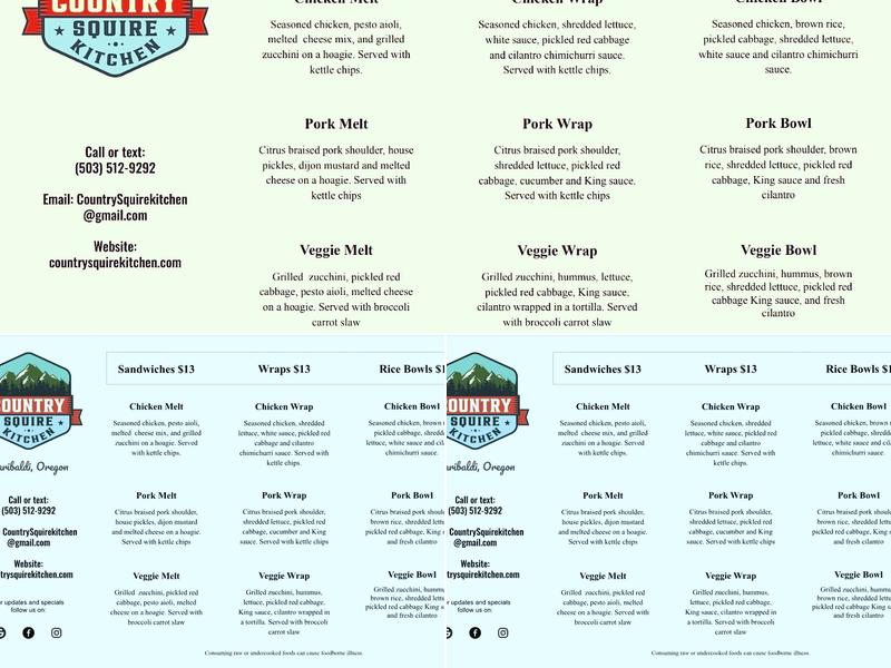 Country Squire Kitchen Menu