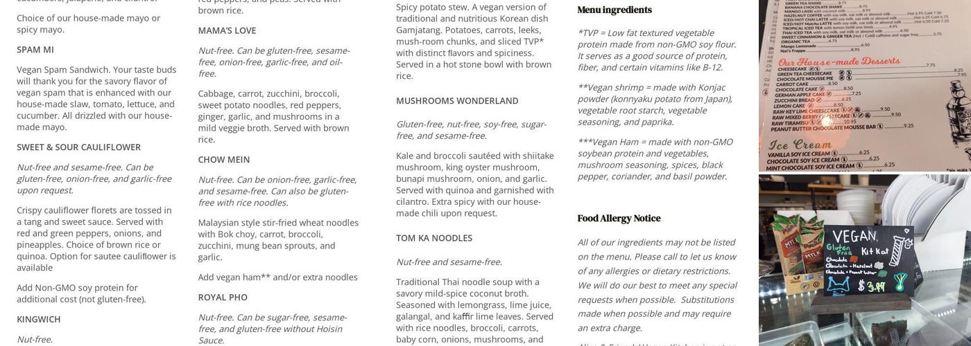 Alice & Friends at the Glen Menu