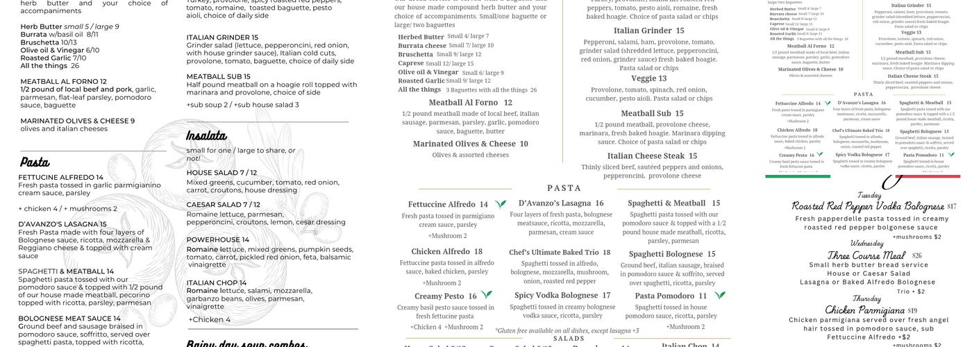D'Avanzo's Menu