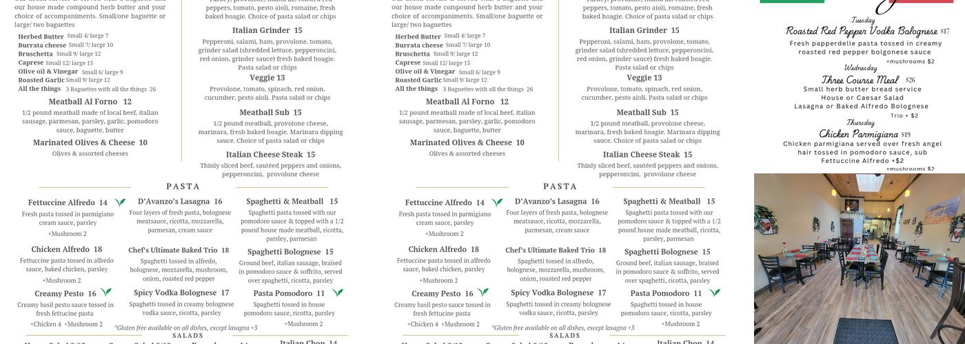 D'Avanzo's Menu
