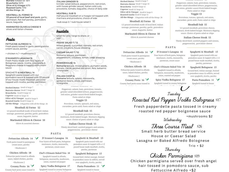 D'Avanzo's Menu