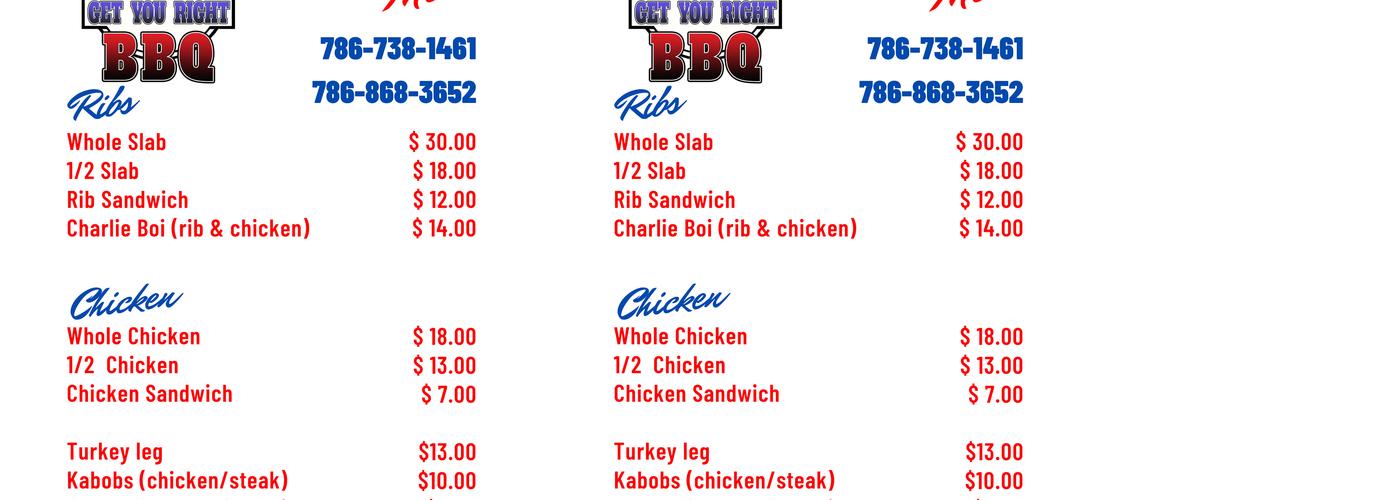 Get You Right BBq LLC Menu