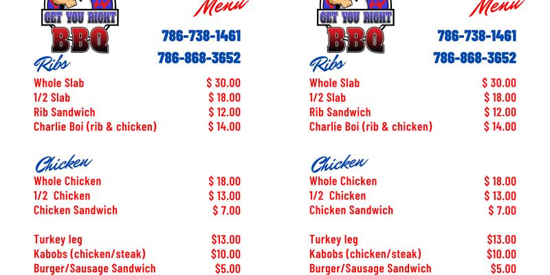 Get You Right BBq LLC Menu