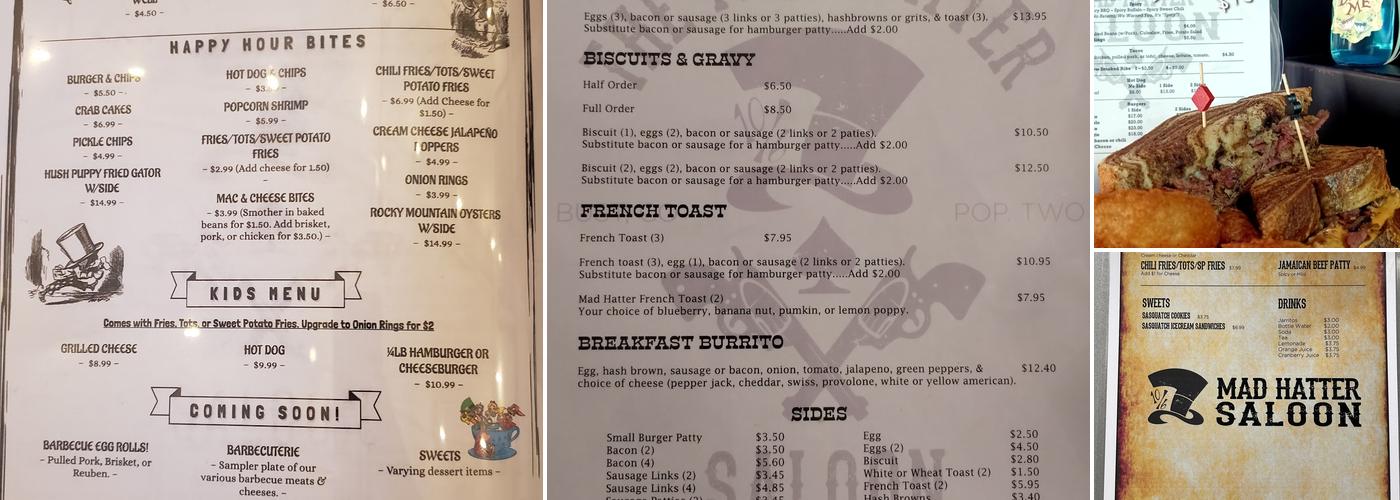 The Mad Hatter Saloon LLC Menu