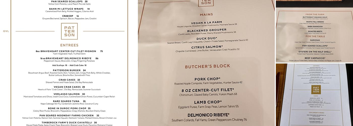 Patterson Kitchen + Bar Menu