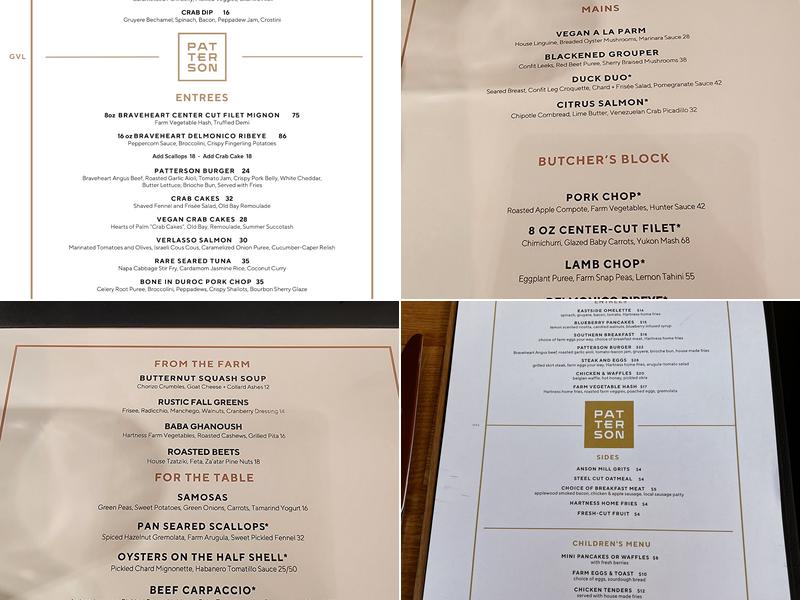 Patterson Kitchen + Bar Menu