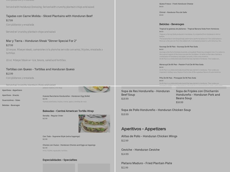 El Toque Catracho Honduran Restaurant Menu