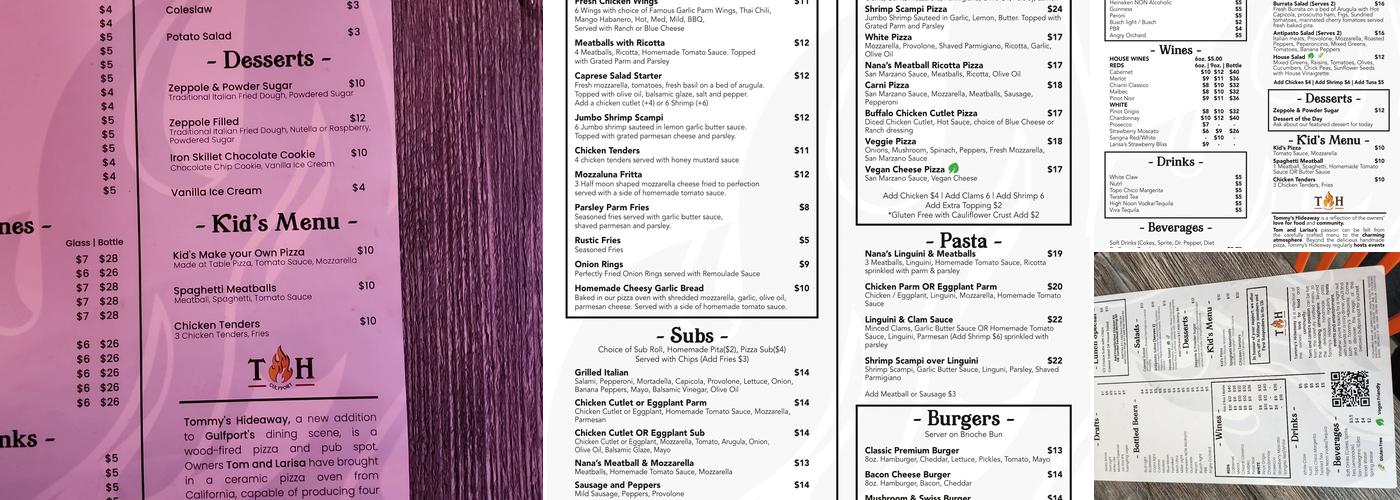 Tommy's Hideaway - Wood Fired Pizza & Pub Menu
