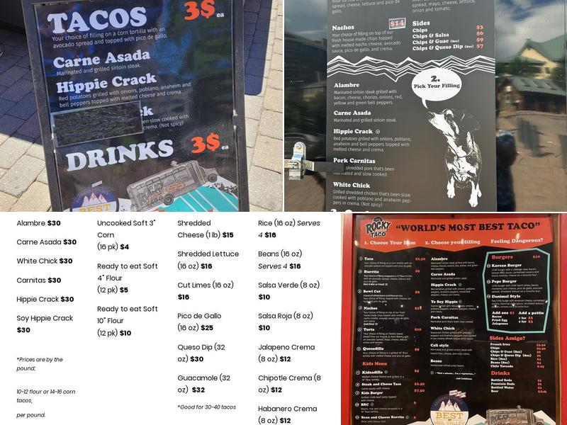 Rocky Mountain Taco Menu