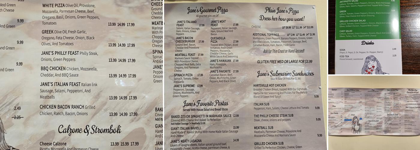 Plain Jane's Italian Cuisine Menu