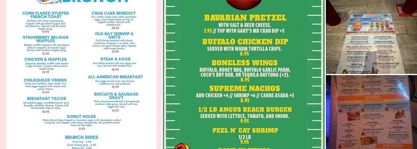 Coco's Crush Bar and Grill IRB Menu