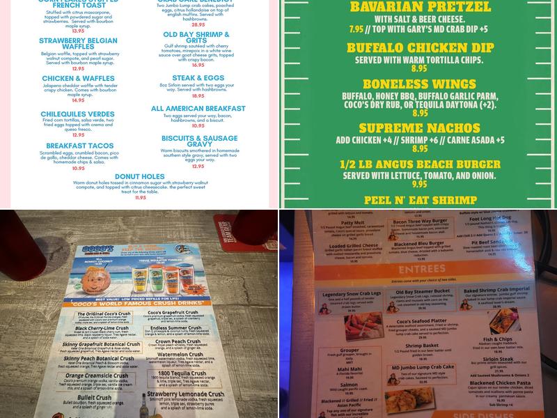Coco's Crush Bar and Grill IRB Menu