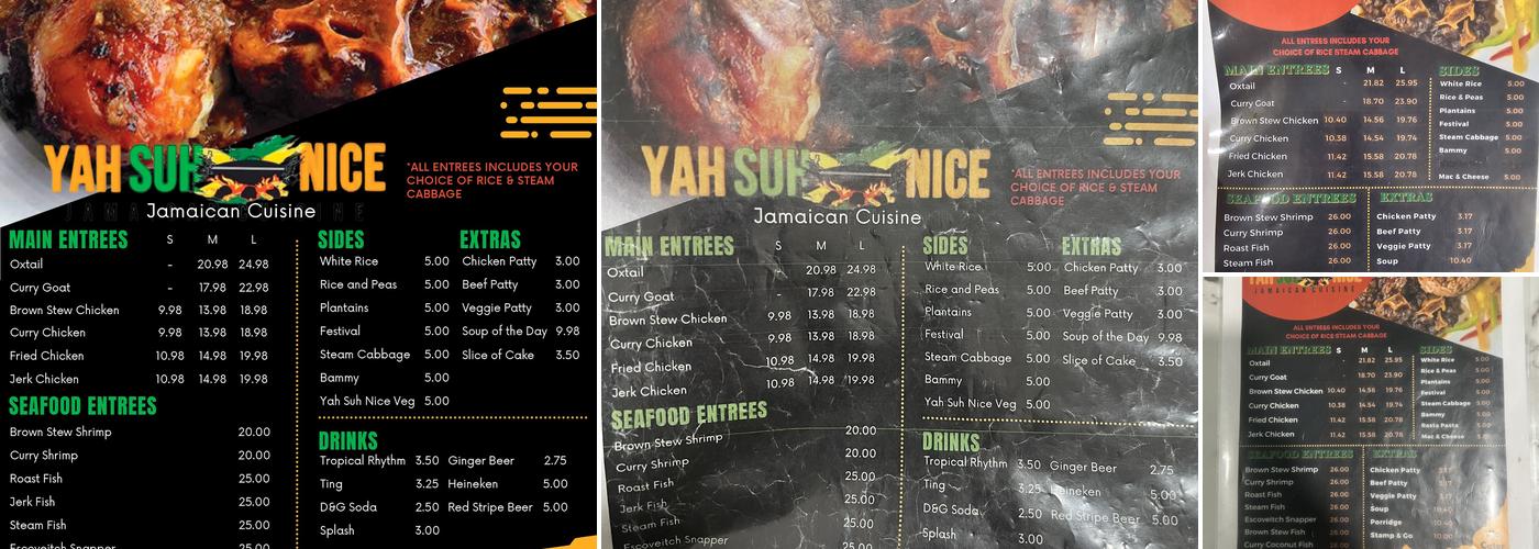 Yah Suh Nice Jamaican Cuisine Menu