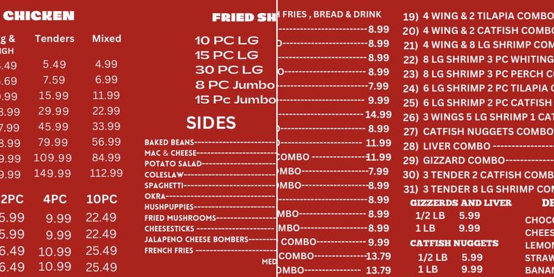 GJ Fish & Chicken Menu